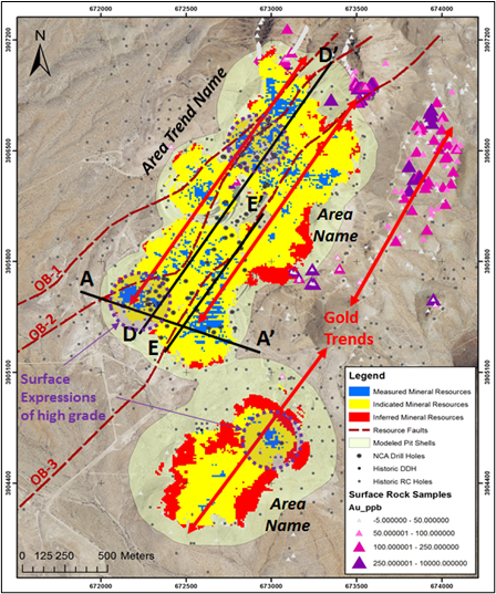 drill hole and surface rock locations before improvement
